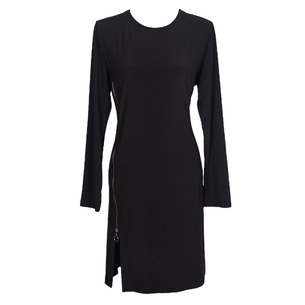 Artex Fashions Women's Size L Black Long Sleeve Side Zipper Long Tunic Top NWT